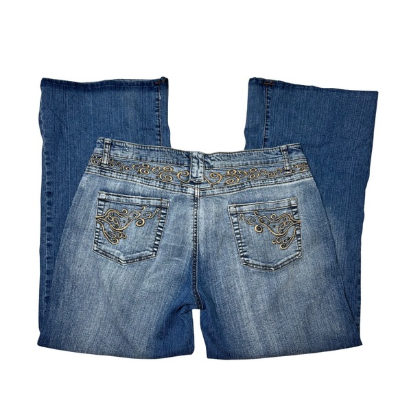 Apollo Jeans Denim - Y2K Apollo Jeans Wide Leg Size 13/14 Embroidered Western Two Tone Denim 2000s